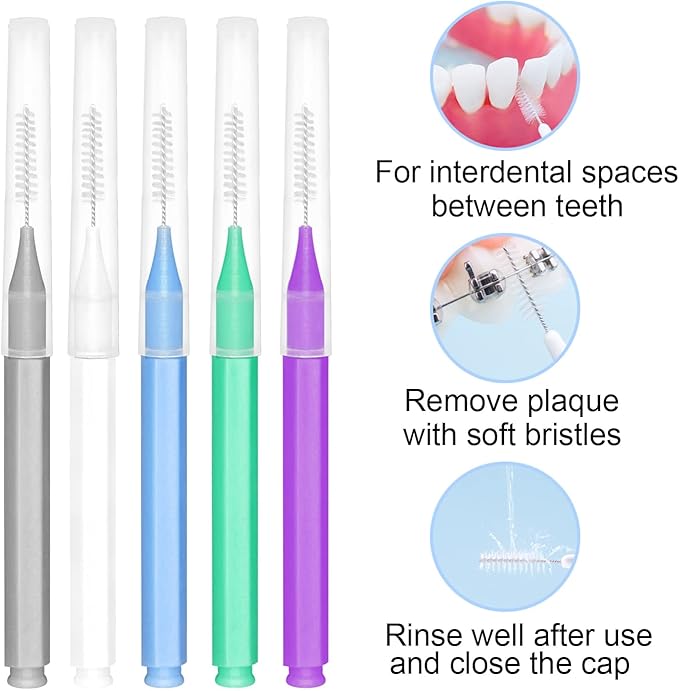 EasyHonor Braces Brush for Cleaner Interdental Brush Toothpick Dental Tooth Flossing Head Oral Dental Hygiene Flosser Toothpick Cleaners Tooth Cleaning Tool (5 Cool Colors,75pcs)