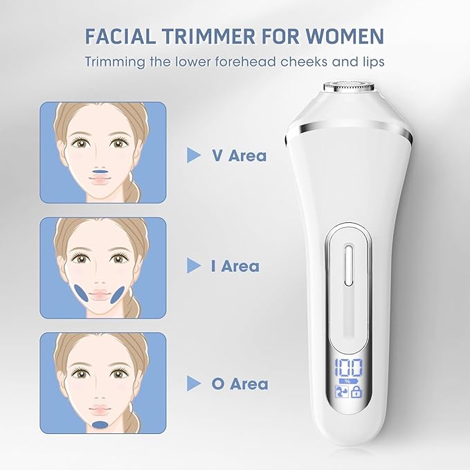 7-in-1 Bikini Trimmer for Women - Painless Electric Razors for Silk Skin, Body Hair Trimmer for Face Legs Underarms, Waterproof Wet & Dry Rechargeable Lady Shaver with USB Dock, IPX7, White