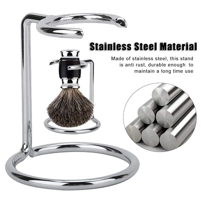 Shaving Brush Stand, Shave Brush Stand, Shaving Stand Artistic Lightweight Stainless Steel Silver Shaving Brush Holder Safety Brush Kit Suitable for Men