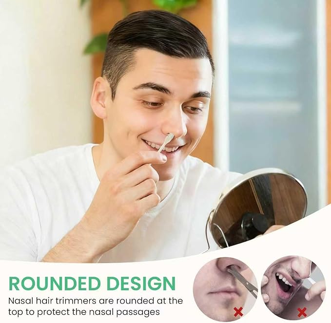 Nasal Hair Cutter – Double-Sided Manual Nose Hair Trimmer for Men & Women, Portable Razor & Remover, Safe Stainless Steel Nose Hair Knife for Travel & Daily Grooming (Light Blue, 3 pcs)