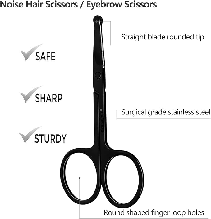 Eyebrow Scissors with Comb, KAJUDA Facial Hair Small Grooming Scissors For Men Women - Eyebrow Trimmer Scissor for Eyebrows, Nose Hair, Mustache, Beard, Eyelash - 3PCS Black