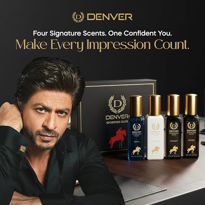 Denver Sporting Club Luxury Gift Set for Men, 4 x 0.68 Fl Oz Eau de Parfum Collection | Goal, Rider, Victor and Champ | Long-Lasting Fragrance and Odor Protection