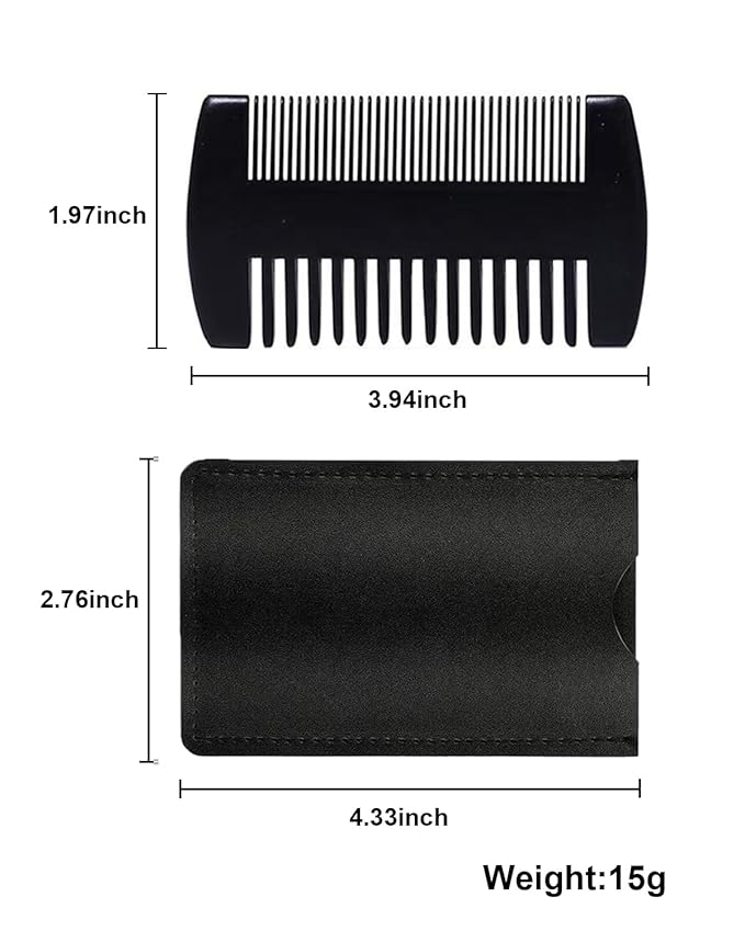 4 Pack Double-Sided Pocket Comb, Wooden Dual Action Beard and Mustache Comb Set with Leather Cases for Beards and Mustaches, Everyday Styling Comb For Detangling Knots, Beard Care & Grooming