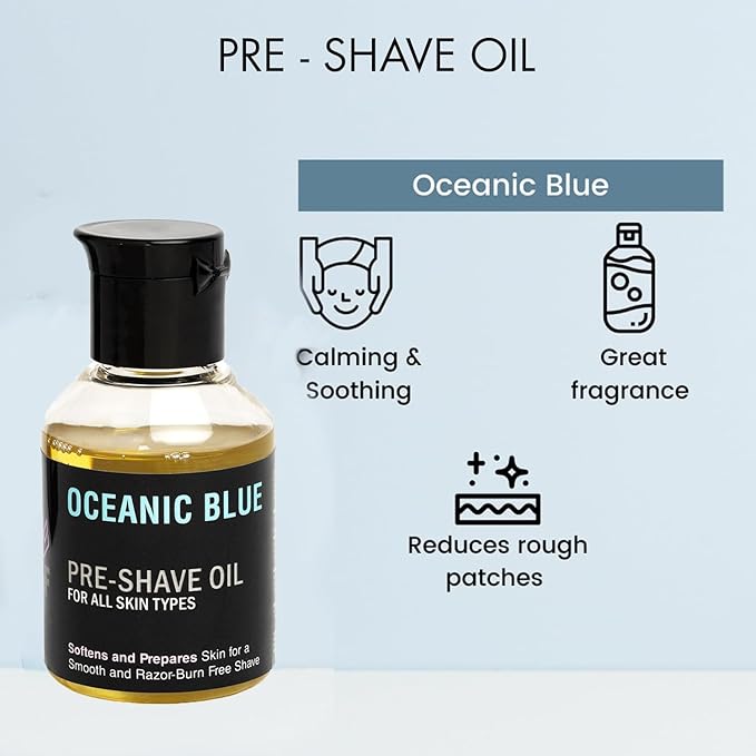 Pre-Shave Oil for Men | Oceanic Blue Scent | Softens Beard, Prepares Skin for Smooth, Razor Burn-Free Shave | Suitable for All Skin Types | 2 Fl Oz Natural Grooming Oil | Pack of 1