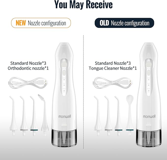 Mornwell Water Flosser Cordless, Water Flossers for Teeth - 300ML Tank and 4 Jet Tips, 3 Modes Portable Dental Oral Irrigator, Braces Care, Rechargeable Waterproof Portable Water Flosser