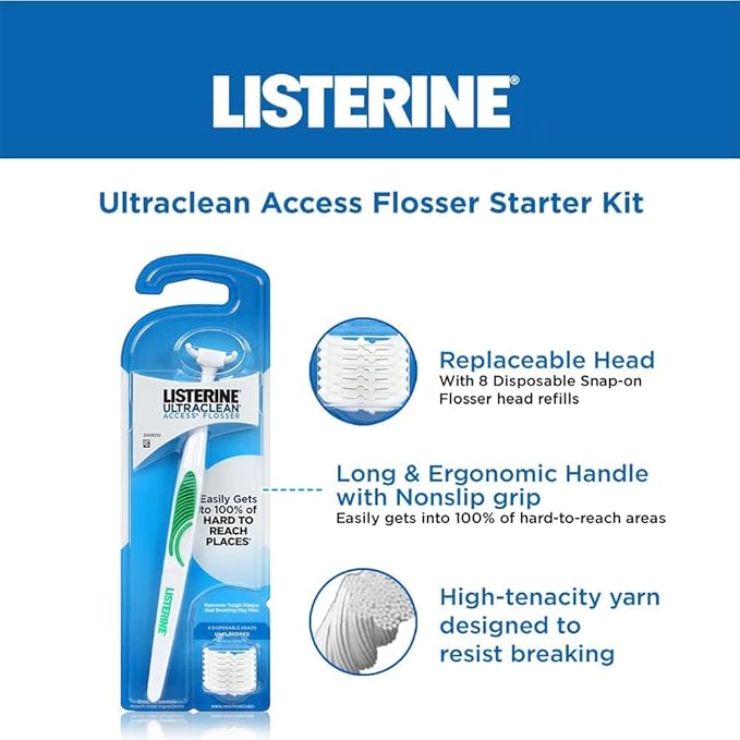 Listerine Ultraclean Access Flosser & Reach POP Dental Floss Bundle | Proper & Durable Oral Care & Hygiene | Effective Plaque Removal, Eco-Friendly Packaging, PFAS Free | Starter Kit + Mint 55YD