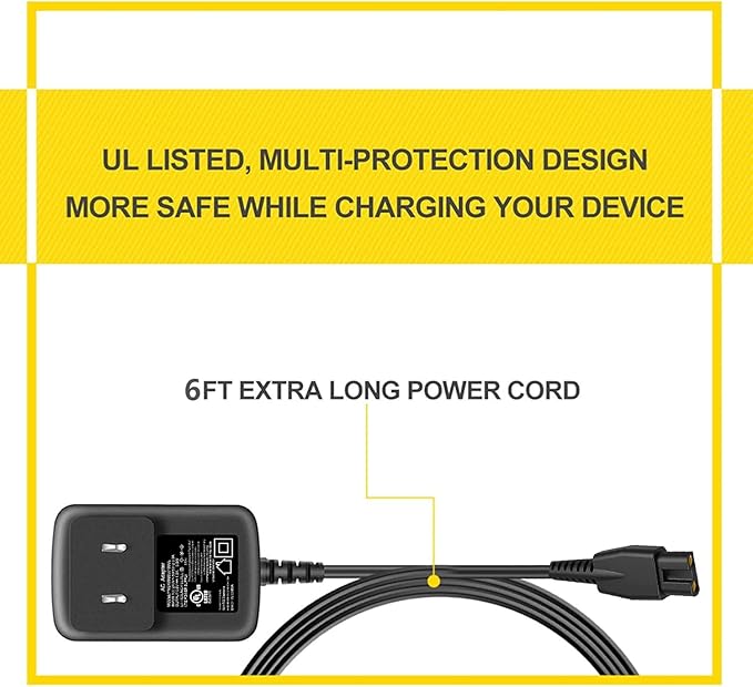 AC Adapter for Skull Shaver Power Cord for Pitbull Silver Gold Platinum Pro Charger Replacement for Butterfly Kiss Clippers Charging Cord with UL Listed