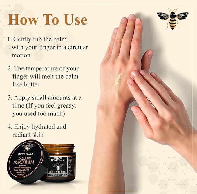 Organic Grass-Fed Beef Tallow Balm with Raw Honey - Moisturizing Cream for Soft, Smooth Skin - Handmade All-Natural Moisturizer (2 Oz, Vanilla)