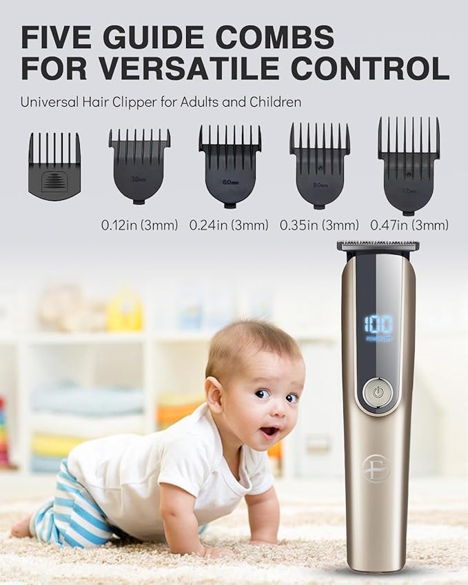 Beard Trimmer for Men - 5 in 1 Kit Electric Razor, Nose Hair Trimmer with LED Display, Cordless Mustache Body Face Grooming Kit, Rechargeable Beard Shaver (Gold)