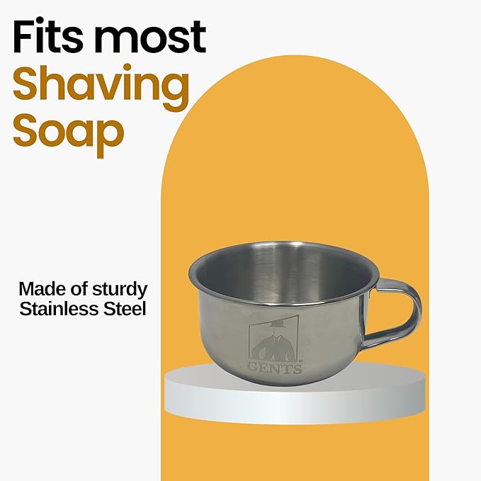 Stainless Steel Shaving Mug with Handle & Shea Butter Infused Lavender Citrus Shaving Soap – Men’s Wet Shave Bowl with Natural Lathering Soap
