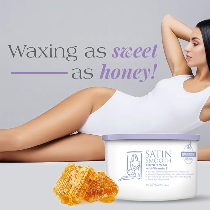 Satin Smooth Honey Wax with Vitamin E, Hair Removal Wax for Sensitive Skin, Full Body Waxing, Ideal for Coarse and Medium Hair, 14oz