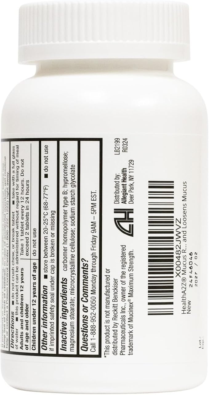 HealthA2Z® Mucus Relief | Guaifenesin 1200 mg | 100 Tablets | 12 Hour | Expectorant | Relieves Chest Congestion | Thins and Loosens Mucus (100 Tablets) (Pack of 2)