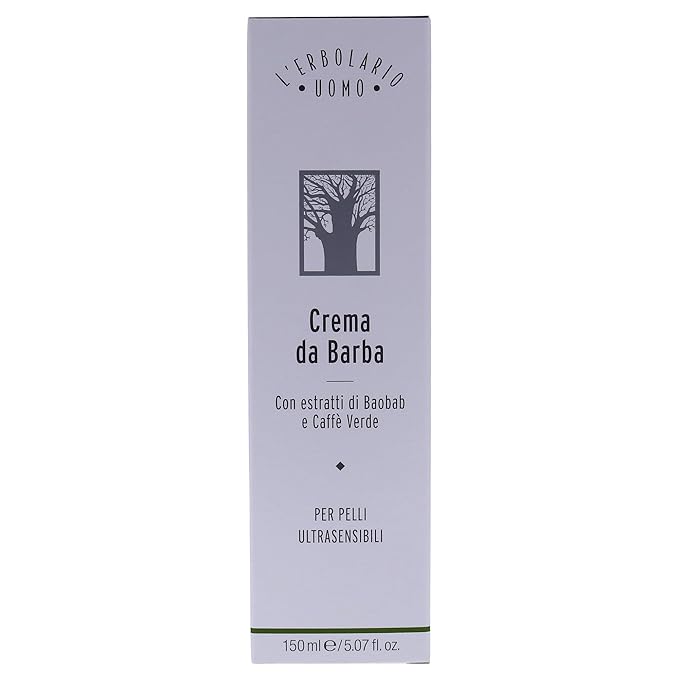 L'Erbolario Baobab and Green Coffee Shaving Cream - Non Foaming for More Razor Control - Emollient Action Prepares Your Skin for A Very Gentle and Easy Shave - Tones and Softens Your Skin - 5.07 Oz