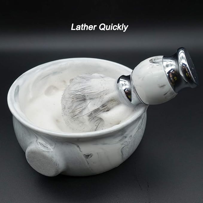 Ceramic Shaving Soap Bowl For Men, Non-slip Handle, Wide Mouth, Large Capacity, Easier to Lather-White& Black