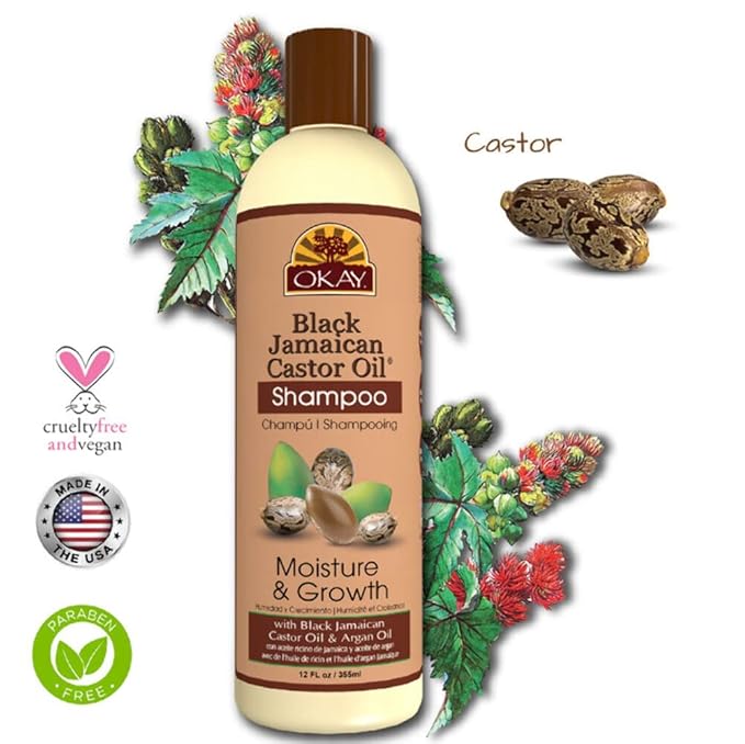 OKAY Black Jamaican Castor Oil Shampoo - Jamaican Castor Shampoo for Hair Health, Natural Moisturizing Cleanser to Strengthen & Restore Damaged Hair for Women & Men - 12 fl oz (Pack of 1)