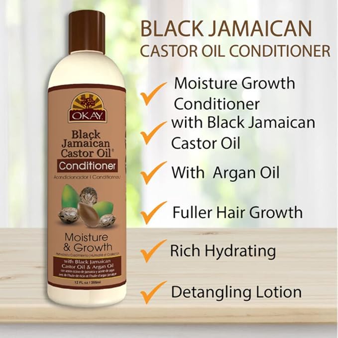 OKAY Black Jamaican Castor Oil Conditioner - Jamaican Black Castor Oil Conditioner for Women and Men with Argan and Shea Butter for Damaged Hair, Promotes Thicker, Fuller Hair - 12 fl oz (1 Pack)