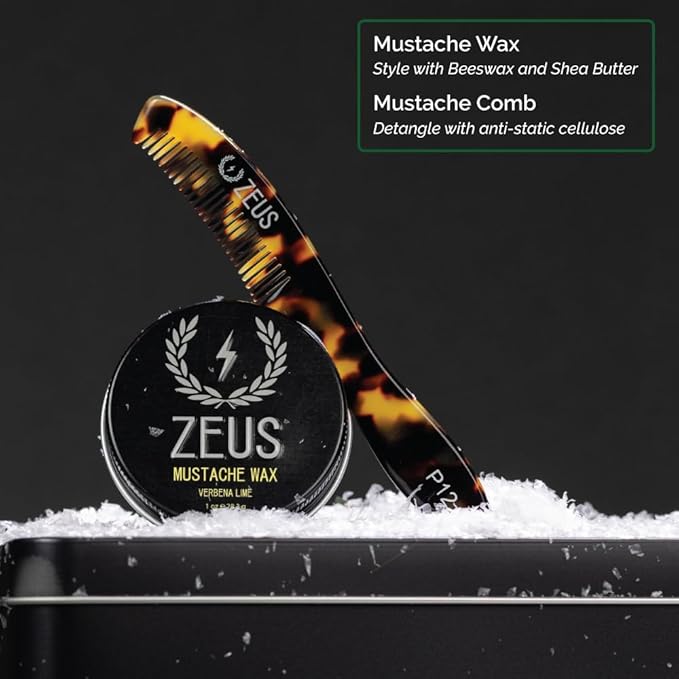 ZEUS Holiday Beard Care Gift Set for Men, Complete Grooming Kit with Beard Wash, Oil, Mustache Wax, Comb & Brush in Metal Tin, Great Gift for Husband, Dad & Boyfriend (Limited Edition)