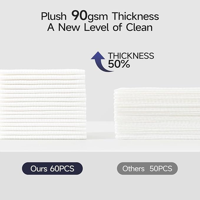 ECOLOOK Disposable Face Towel XL-10"x12" Upgraded Thick Facial Towels, Ultra Soft Clean Face Towels Disposable, 60 Count & 90 GSM, Ideal for Sensitive Skin-2 PACK