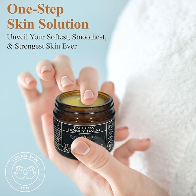 Organic Grass-Fed Beef Tallow Balm with Raw Honey - Moisturizing Cream for Soft, Smooth Skin - Handmade All-Natural Moisturizer (2 Oz, Vanilla)