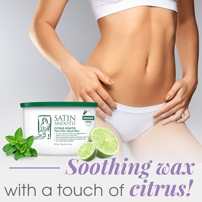 Satin Smooth Citrus Mojito Thin Film Hard Wax - Hair Removal Wax, No Strip Waxing for Sensitive Skin, Ideal for Fine to Medium Hair, 14oz.