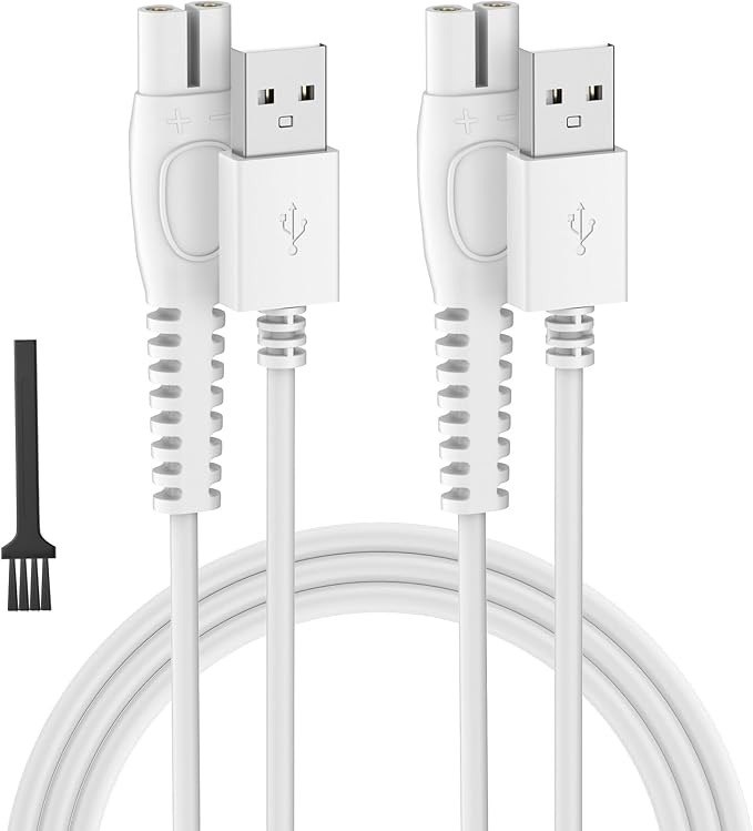 BENSN Charger Cord for Philips Norelco One Blade QP1924, Charging Cable for Philips Beauty Lady Electric Shaver Series 6000 8000, BRL146, BRL166, BRL136 [2 Pack 1M, 3,3ft,White]