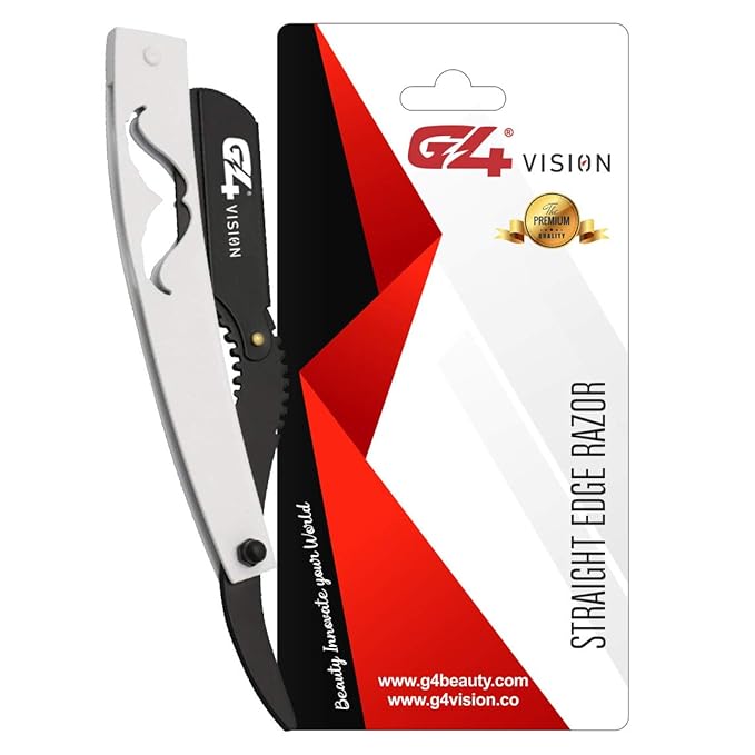G4 Stainless Steel Straight Edge Barber Shaving Razor Blade for Close Shaving Men Replaceable Blades (White Black)