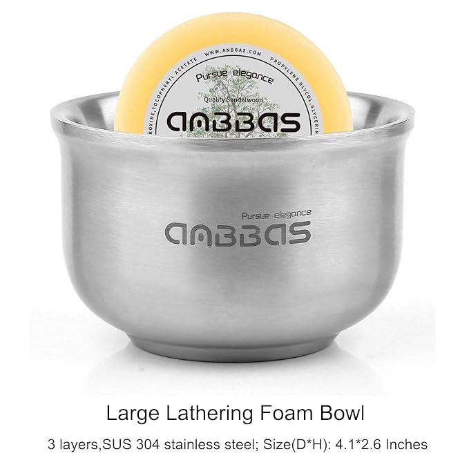 Anbbas Faux Badger Shaving Brush,Stainless Steel Shaving Razor and Brush Stand, Shaving Bowl and 100g Natural Soap Puck Refill,4in1 Wet Shave Kit for Men