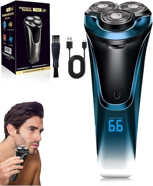 Snapbuy Electric Razor for Men, Snapbuy Electric Razor Pro of Father, 4D Floating Head Rotary Shaver,2025 New Electri c Shaver with LCD Display & Quiet Motor, IPX7 Waterproof (Blue)