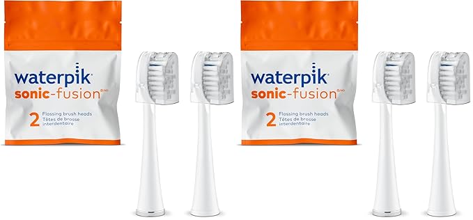 Waterpik Genuine Full Size Replacement Brush Heads with Covers for Sonic-Fusion Flossing Toothbrush SFFB-2EW,White,2 Count (Pack of 2)