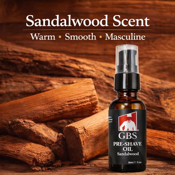 G.B.S Pre-Shave Oil for Sensitive Skin, Sandalwood, 1-Oz (3)