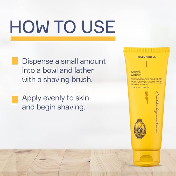 Seven Potions Lathering Shaving Cream for Men – Smooth, Irritation-free Shave – Soothing, Hydrating, Moisturising Shave Soap – Natural, Vegan, Cruelty-Free (4.06 FL OZ)