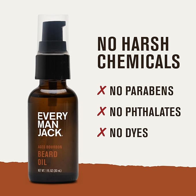 Every Man Jack Mens Beard Oil - Subtle Aged Bourbon Fragrance - Deeply Moisturizes and Softens Your Beard and Adds a Natural Shine - Naturally Derived with Shea Butter- 1 fl oz (2 Pack)