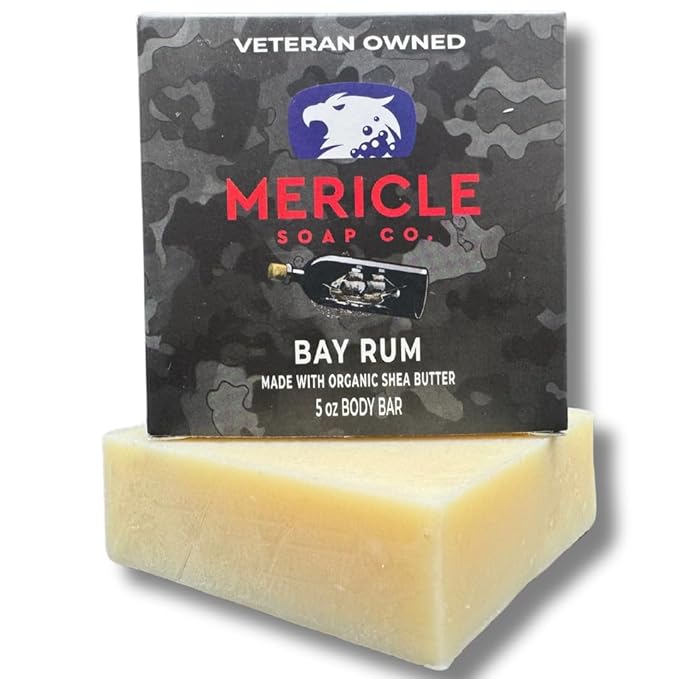 Mericle Soap Bay Rum Organic 5oz Body Bar | Veteran Owned | Traditional Cold Process Technology | Natural Ingredients | No Harsh Chemicals | Exfoliating | Made in the USA