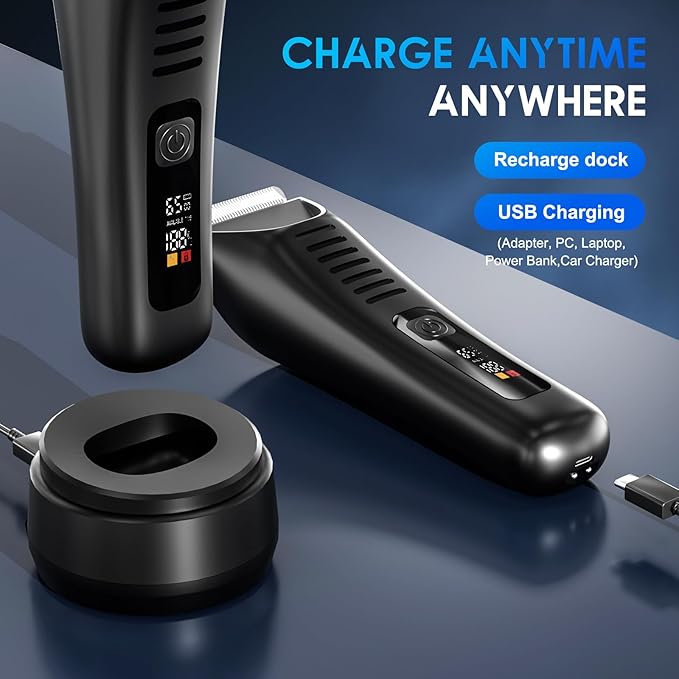 Electric Body Hair Trimmer - IPX7 Waterproof Trimmer for Men with LED Light, Wet/Dry Groomer, USB-C Rechargeable- Men's Pubic, Groin and Body Shave,Balls & Sensitive Skin Safe-Christmas Gifts for Men
