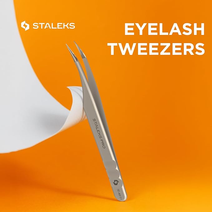 Staleks Pro Professional Eyelash Tweezers Expert 40 Type 11 – Curved – Lash Separation – Stainless Steel – Anti-Fatigue Design