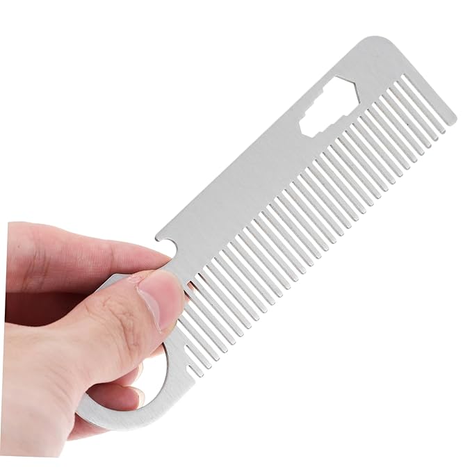 Beaupretty Stylish Mustache Comb for Men Stainless Steel Beard Comb Hair Brush Smooth Round Teeth for Grooming Travel