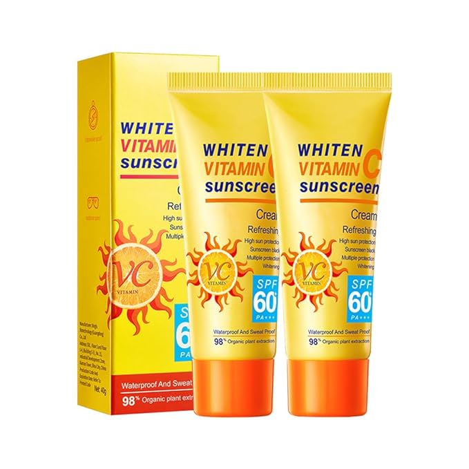 Vitamin C Sunscreen Lotions,2 Pcs Daily Moisturizer Sunscreen Cream for Face and Body,Women Men Waterproof Sweatproof Refreshing Non-greasy Sun Protection Cream,Facial Sunblock (orange)