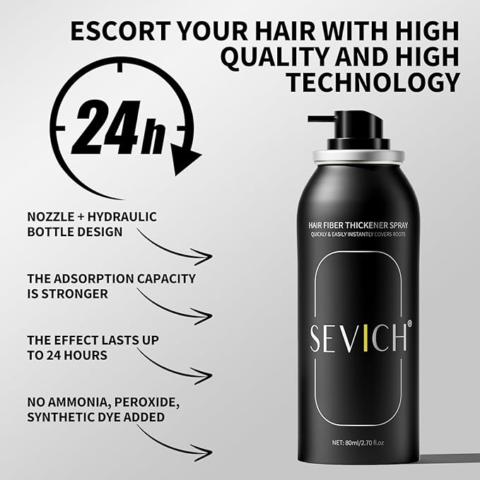 Sevich Hair Fiber Spray for Thinning Hair - Hair Building Fibers Instant Thickening for Men & Women, Waterproof & Sweatproof Root Touch Up Spray, Travel Size 80ml (Dark Brown)