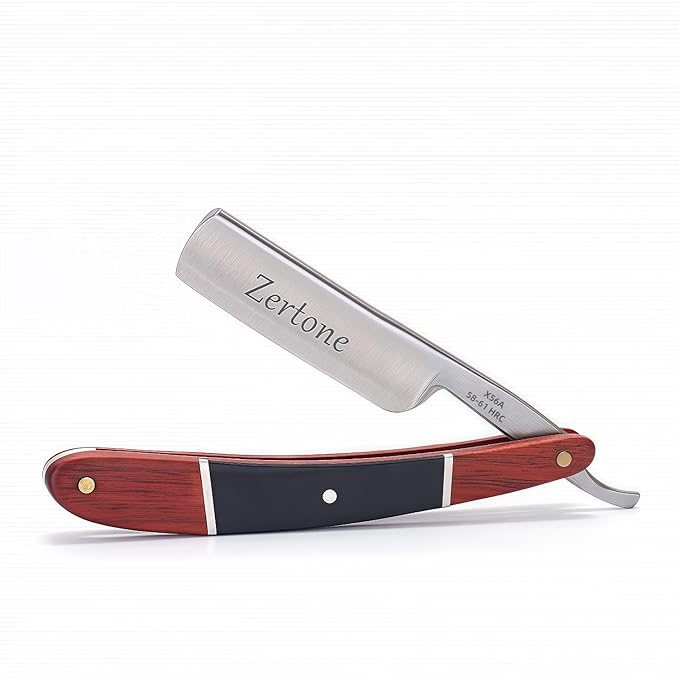 Zertone Straight Razors for Men Wood Scale Handmade – Sharp, Steel Cutthroat Straight Edge Razor Blade, Vintage Shaving Barber Razor with Metal Inlays for Professional Grooming