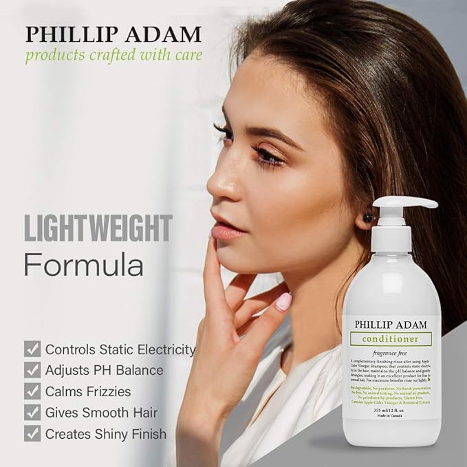 Phillip Adam Fragrance Free Conditioner - Apple Cider Vinegar Formula - No Parabens - For All Hair Types - 12 Ounce