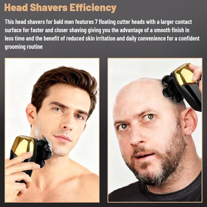 Head Shavers for Bald Men, Electric Shaver 7D with 7 Floating Heads and Self-Sharpening Blades, Waterproof Cordless Shaver for Travel Home and Daily Grooming Kit
