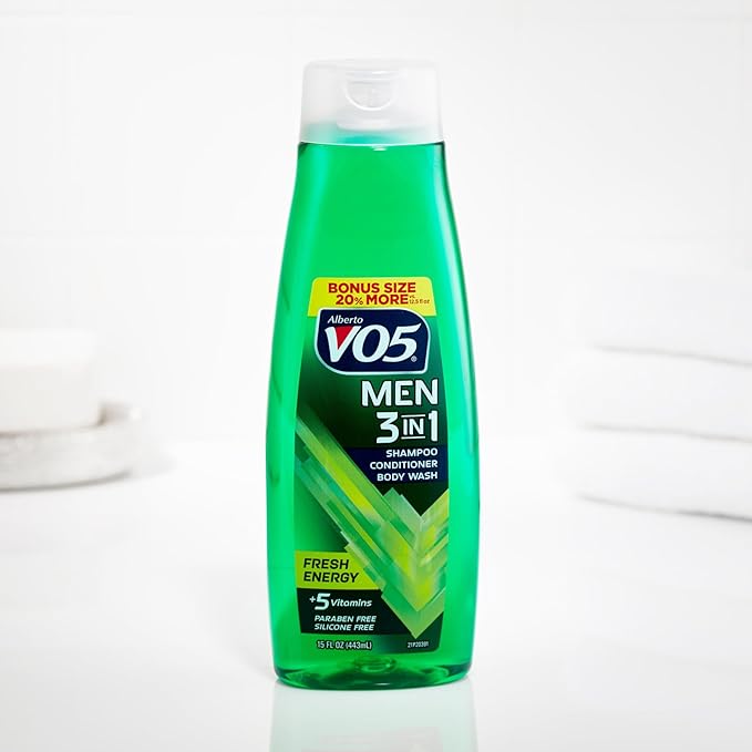 Alberto VO5 Men 3 in 1 Fresh Energy - 3 in 1 Shampoo Conditioner and Body Wash - With 5 Oils and 5 Vitamins - Fresh, Long Lasting Scent - 15 oz