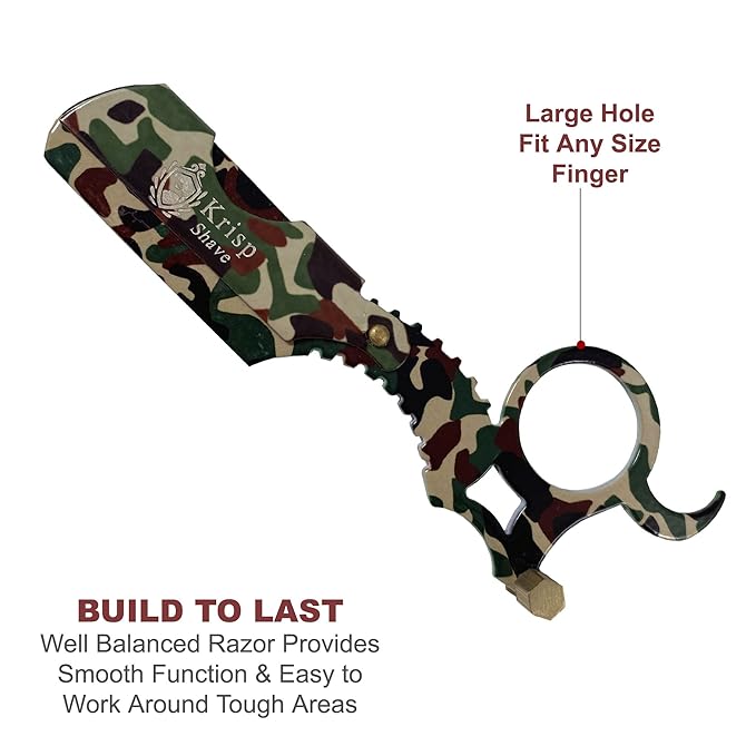 Straight Razor with 10 Shaving Blades Razors for Men - Professional Barber Straight Edge Razor for Close Shaving Cut Throat Shavette Men Beard Shave Manual Blade Holder By Krisp Beauty Green Camo