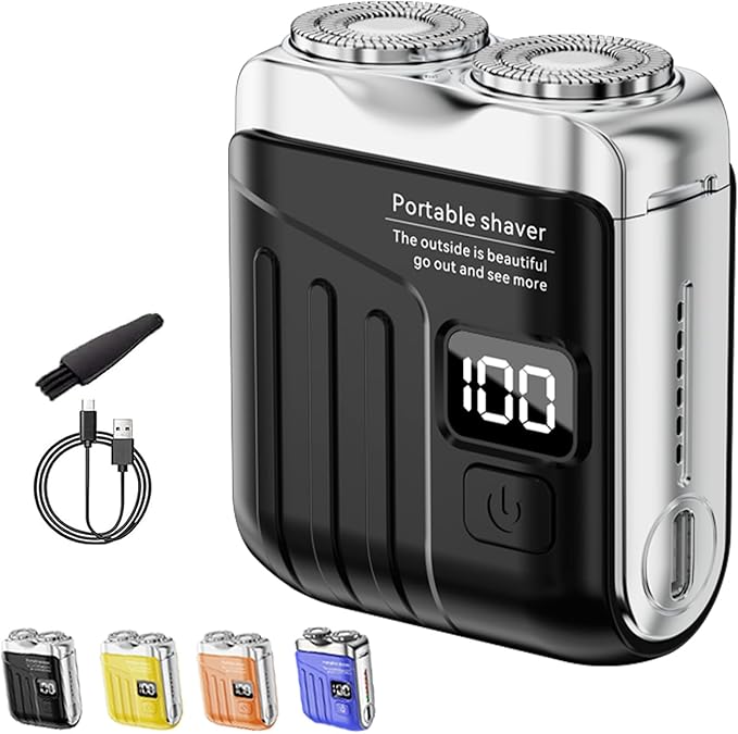 Portable Electric Shaver - LED Display Dual-Head Pocket Shaver, Mini USB Rechargeable Travel Razor, One-Button Operation, Long-Lasting Battery, for Home & Travel (Black)