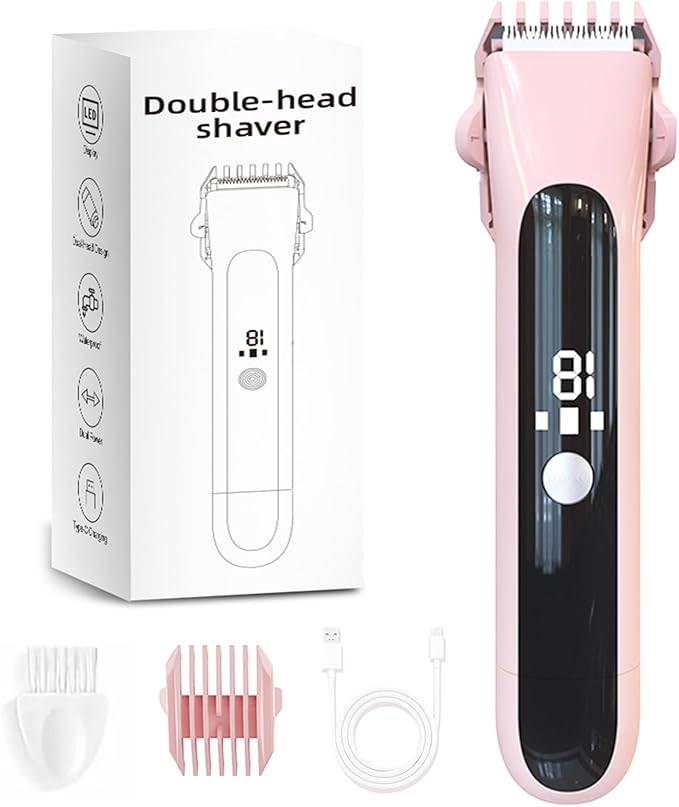 Bikini Shaver,2025 New Dual Head Shaver Women, 2 in 1 Wet & Dry Waterproof Electric Bikini Trimmer for Women,New Pink