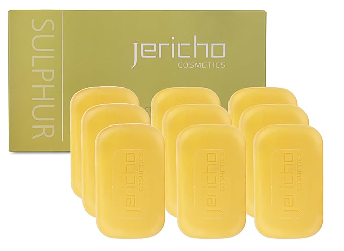 Jericho Dead Sea Sulfur Soap with Olive Oil – Helps with Acne, Psoriasis, Eczema & Blackheads – For Oily to Normal Skin – Vegan Face & Body Bar for Men & Women, 4.4 Oz / 125 g (Pack of 9)