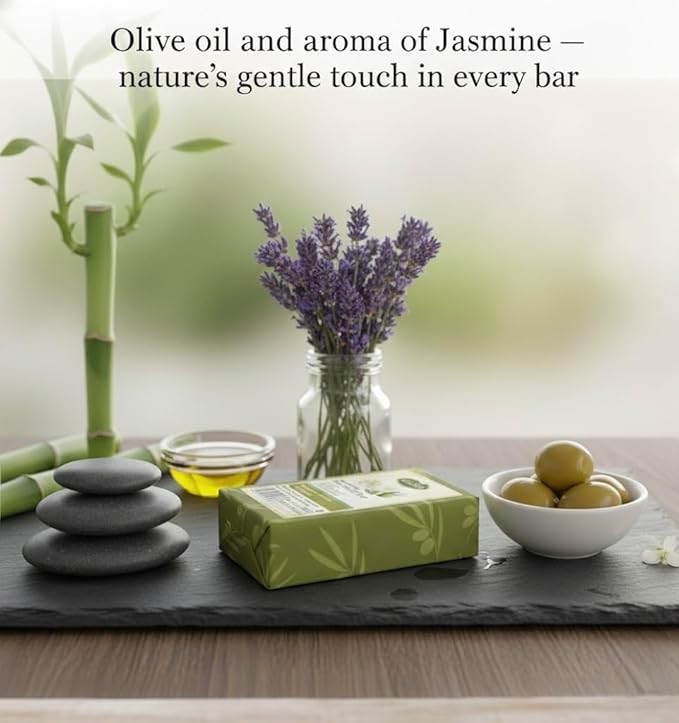 Kalliston, French Lavender Soap Bar with Olive oil, All Skin Types, Nouishing and Moisturising, Bamboo Soap Dish Tray Included, Made in Greece, Pack of 3+1