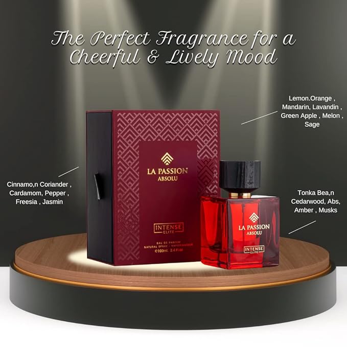 INTENSE ELITE La Passion Eau De Parfum For Women 100ML (3.4Oz) Arabian Perfumes With Lemon, Orange, Mandarin & Lavandin Notes Long Lasting Perfume