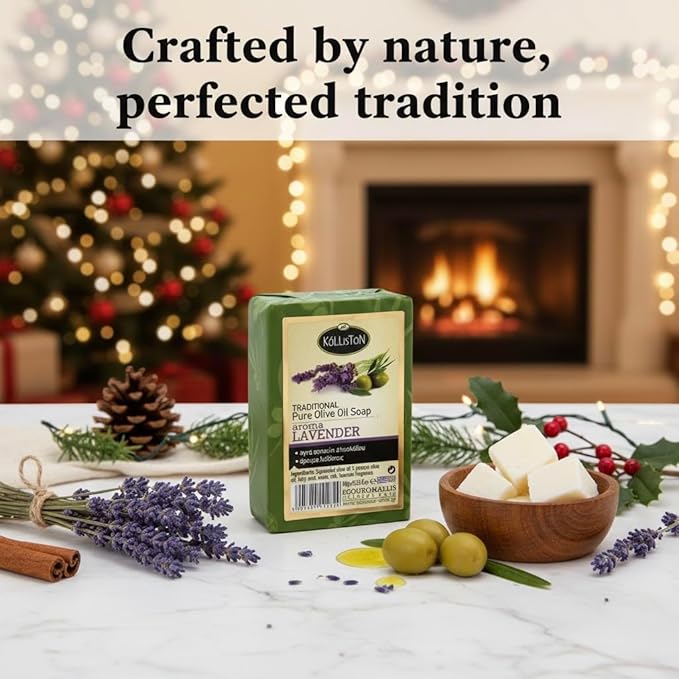 Kalliston, Olive Oil Soap with Lavender extract, Includes Pumice Stone, all-natural soap bars, Product of Greece, Pack of 4