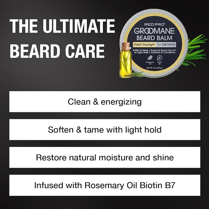 Red by Kiss Groomane Beard Balm, Soften & Tame, Light Hold, Promotes Full, Healthy Look Beard Strengthen Facial Hair, Reduce Breakage